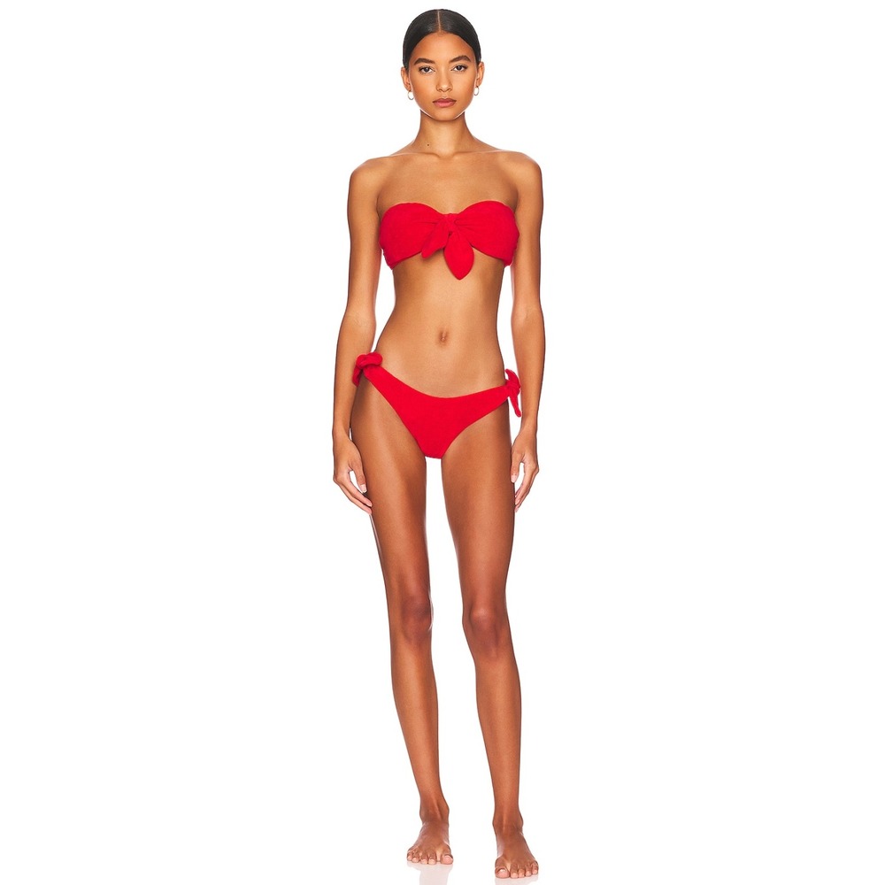 B39 Zimmermann Lyre Terry Knotted Bow Bikini 4 Red Strapless Bandeau Two-Piece